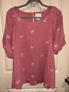 Umgee Rose-Mauve Embroidered Puff-Sleeve Tunic
